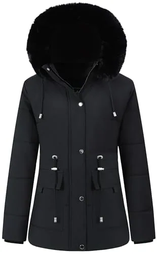 Faux Fur Puffer Coat, Black
