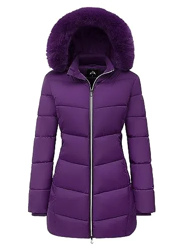 Long Down-Filled Puffer Jacket, Purple