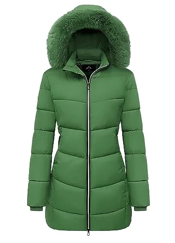 Long Down-Filled Puffer Jacket, Green