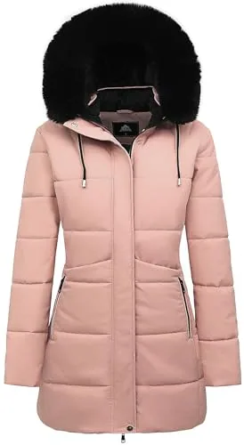 Long Faux Fur Puffer Coat, Pink