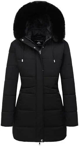 Long Faux Fur Puffer Coat, Black