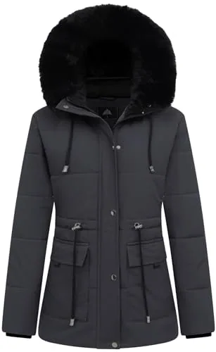 Faux Fur Puffer Coat, Dark Grey
