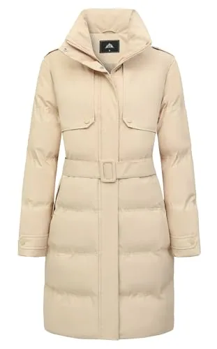 Long Down-Filled Winter Coat, Khaki