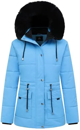Faux Fur Puffer Coat, Denim Blue