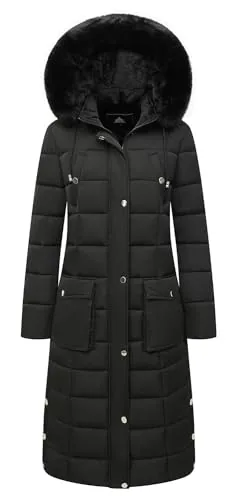 Faux Fur Hooded Down Coat, Black